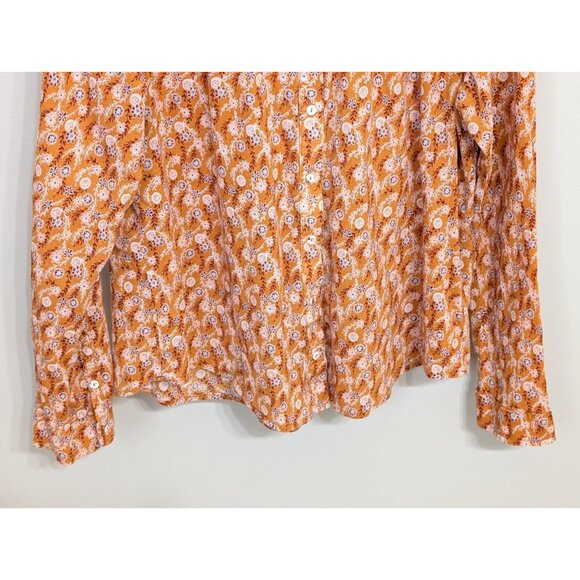 Xirena Jessie Long Sleeve Button Cotton Top Shirt Sz M Orange Floral - Picture 3 of 7